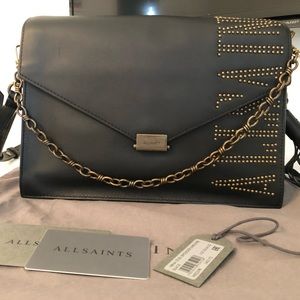 AllSaints Black Nina Stud Leather Shoulder Bag